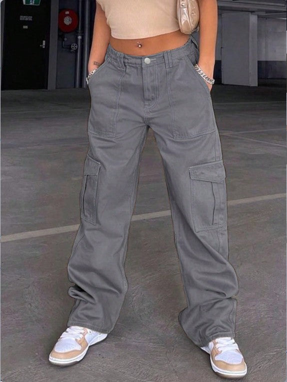 Damen Cargo-Hose mit weitem Bein, hoher Taille und Utility-Taschen Echo Archiv