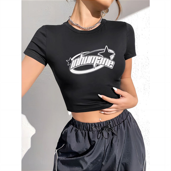 Damen cropped T-Shirt mit exklusivem Pferdemotiv und figurbetontem Schnitt Echo Archiv