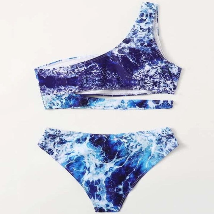 Damen Sport-Bikini mit asymmetrischem Schnitt und modischem Wasser-Motiv Echo Archiv