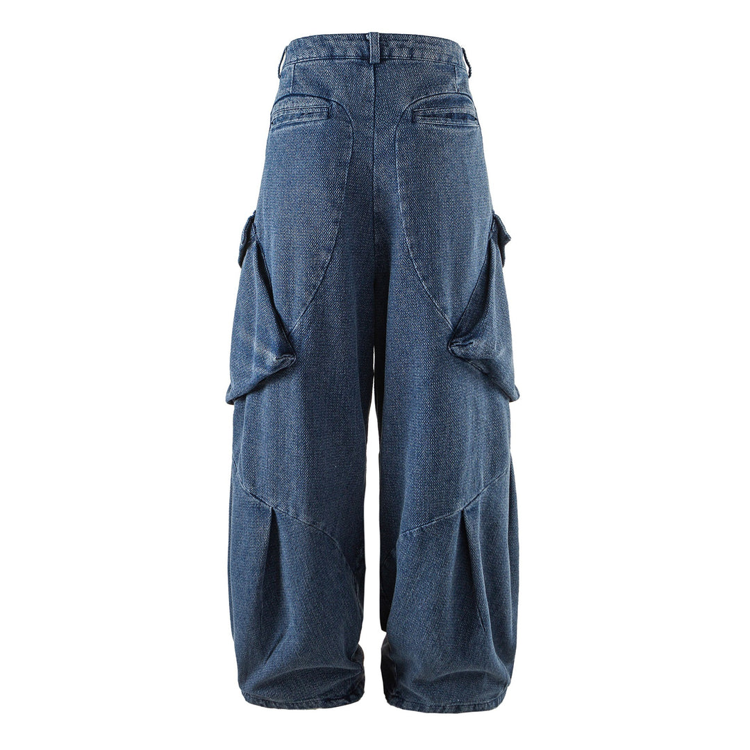 Damen Weite Cargo-Jeanshose mit hoher Taille, markanten Teilnähten und dekorativen Taschen Echoarchiv