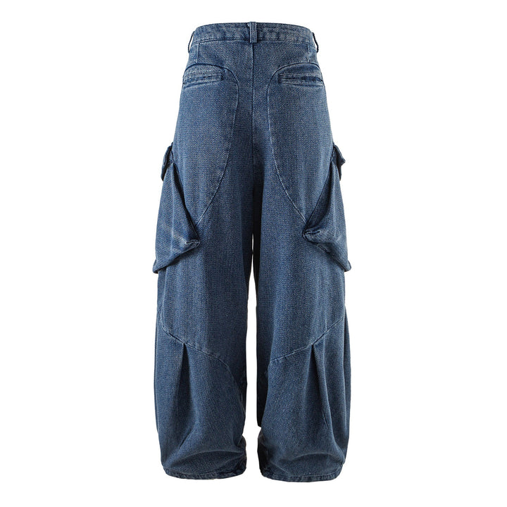 Damen Weite Cargo-Jeanshose mit hoher Taille, markanten Teilnähten und dekorativen Taschen Echoarchiv