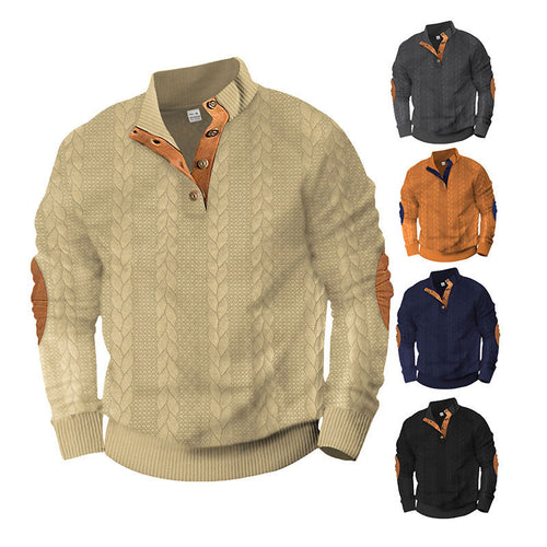 Herren Strickpullover mit modischem Stehkragen und kontrastierenden Knopfdetails Echoarchiv