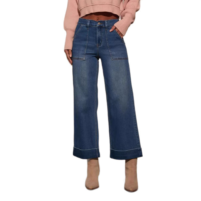 Damen weit geschnittene Denim-Hose mit hohem Bund Echo Archiv