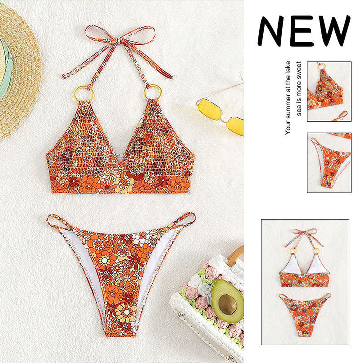 Damen Triangel-Bikini mit modischem Blütenmuster und eleganten Ringdetails Echo Archiv