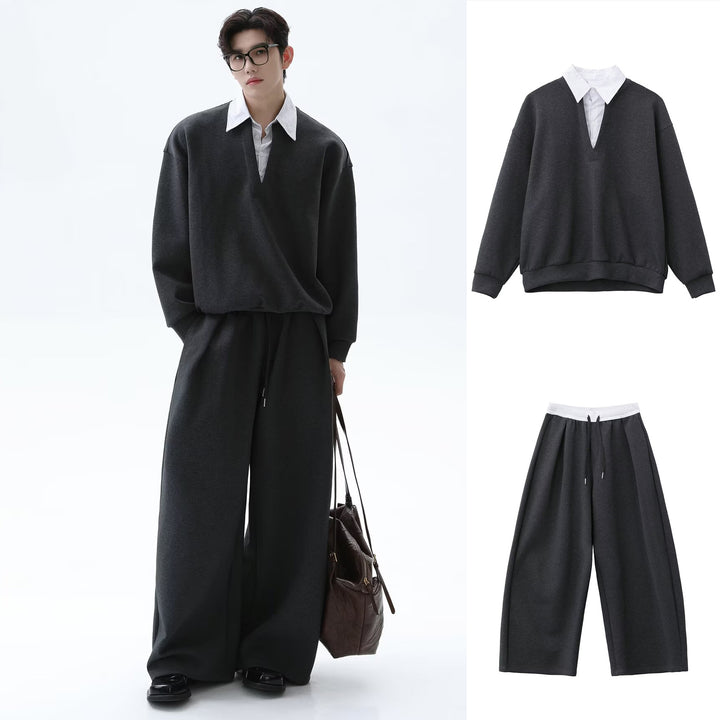 Herren Lässiger Oversized Pullover mit V-Ausschnitt und weiten Hosen Echoarchiv