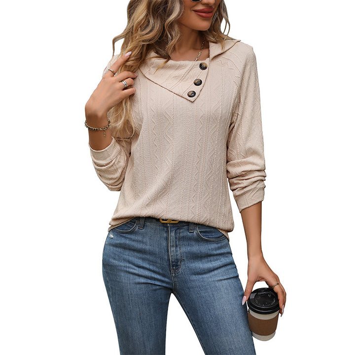 Damen Strickoberteil mit asymmetrischem Kragen und Knopfdetails Echo Archiv