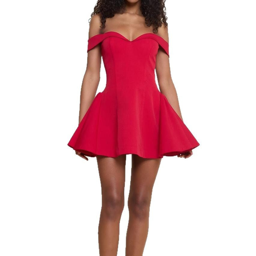 Damen nan kurzes schulterfreies A‑Linienkleid mit Herz‑Ausschnitt, taillierter Korsage und Eingrifftaschen Echo Archiv