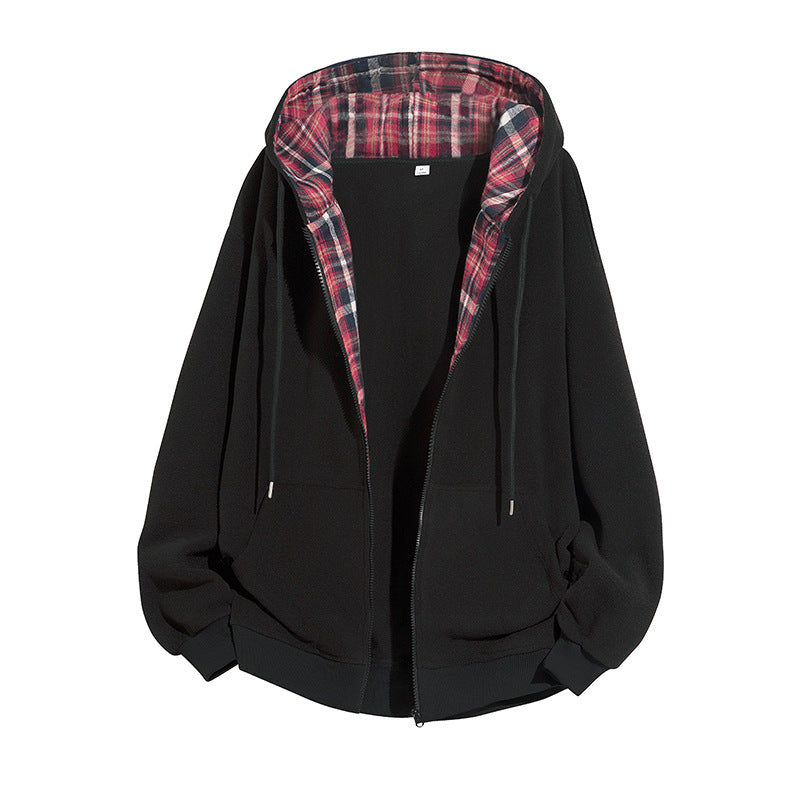 Herren Oversize-Kapuzenjacke mit kariert gefütterter Innenseite, Reißverschluss und Kängurutaschen Echo Archiv