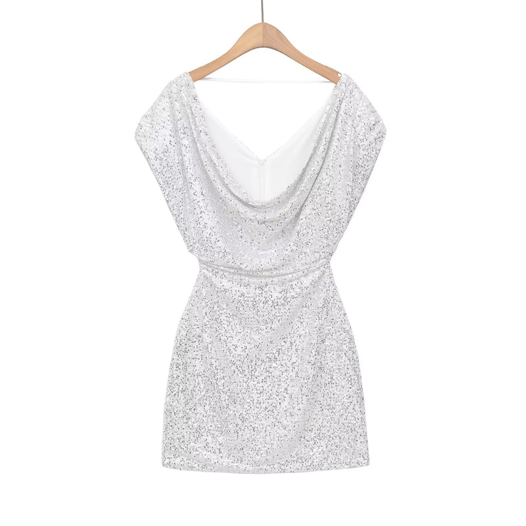 Damen kurzärmeliges Abendkleid mit schimmerndem Paillettenbesatz Echo Archiv