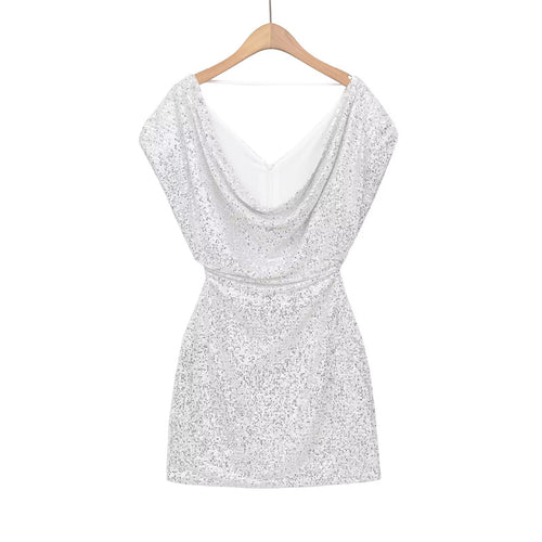 Damen kurzärmeliges Abendkleid mit schimmerndem Paillettenbesatz Echo Archiv