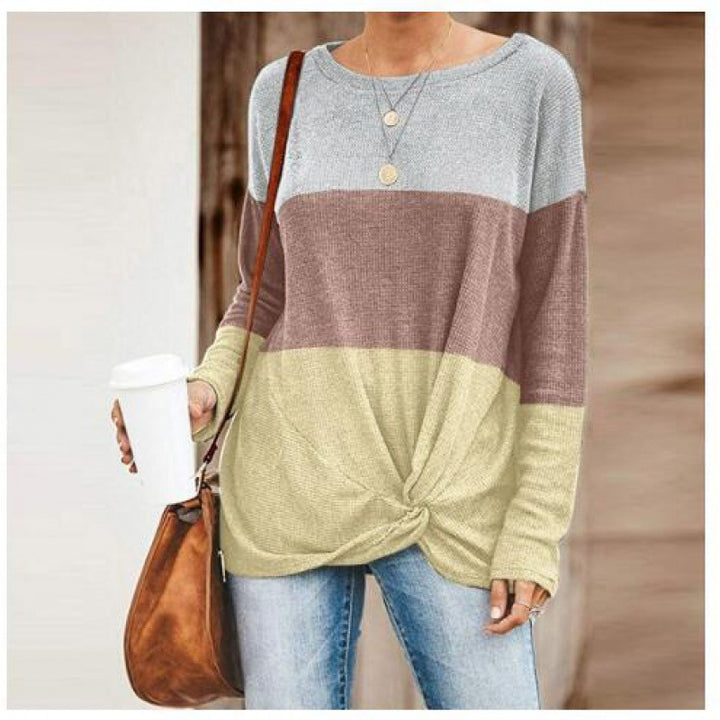 Damen Colorblock Strickpullover mit Twist‑Vorderteil und Rundhalsausschnitt – Mavelle