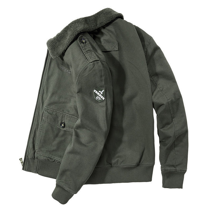 Herren Bomber-Fieldjacke mit durchgehendem Sherpa-Futter, Schulterklappen und verdecktem Zwei-Wege-Reißverschluss – Brevano
