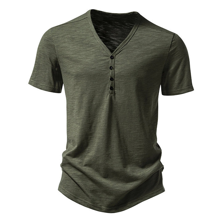Herren Kurzarm-Henley-Shirt mit V-Ausschnitt und Knopfleiste Echoarchiv