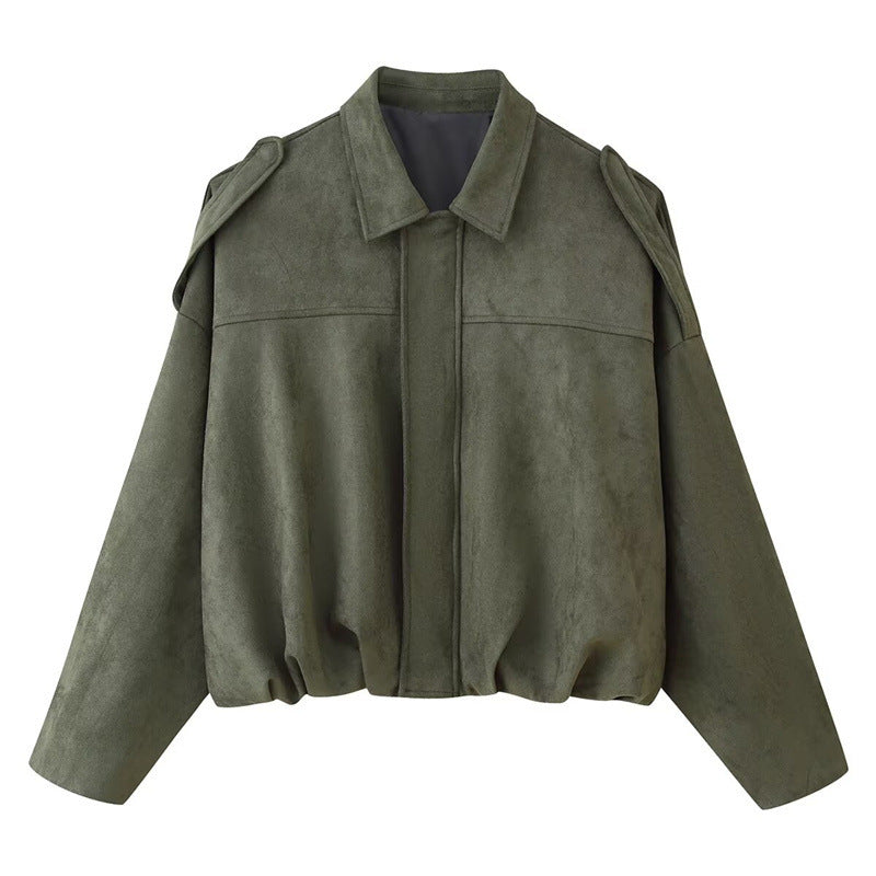 Damen Kurzgeschnittene Oversize Blousonjacke mit Schulterklappen – Célinea