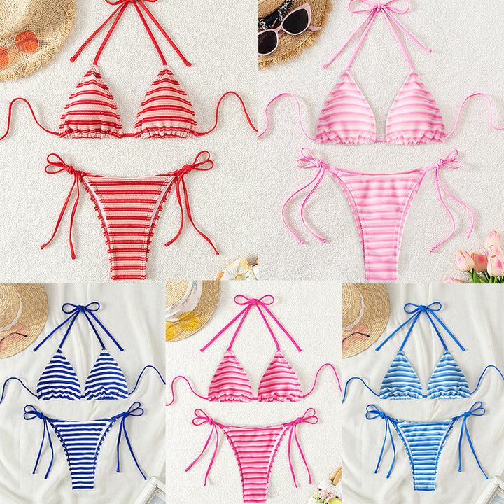 Damen gestreiftes Bikini-Set mit verstellbaren Trägern Echo Archiv