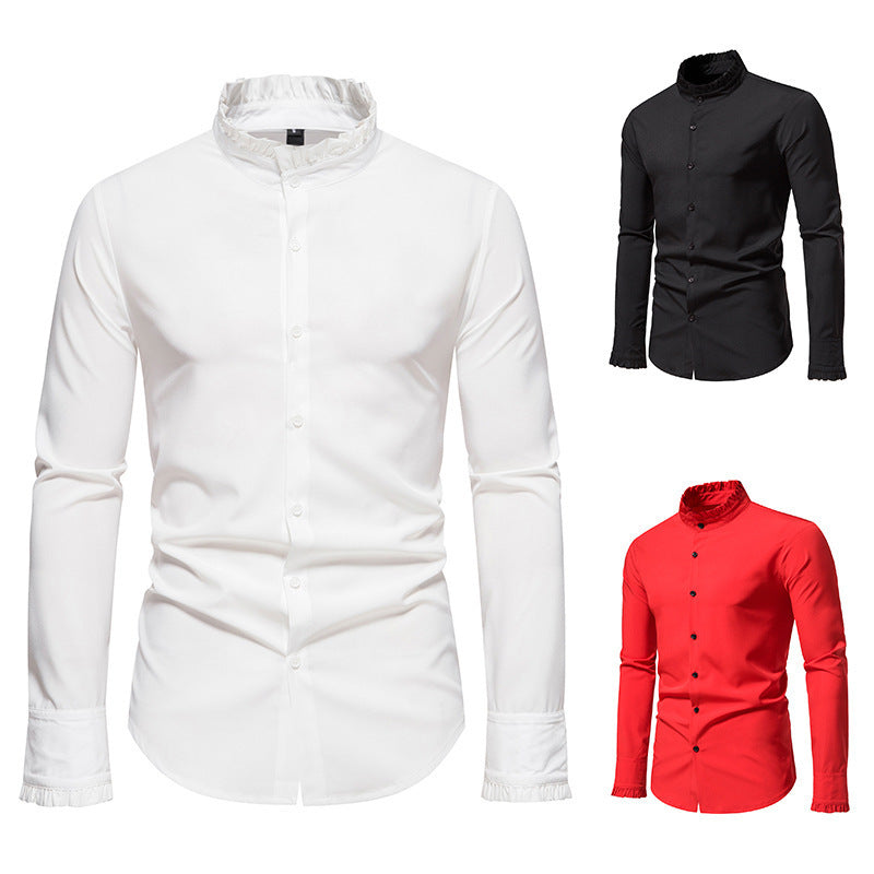 Herren Elegantes Langarmhemd mit Rüschendetails Echoarchiv