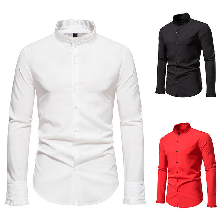 Herren Elegantes Langarmhemd mit Rüschendetails Echoarchiv