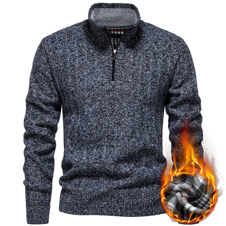 Herren nan gerippter Troyer-Pullover mit Halbzip, Zopfmuster und wärmender Innenverarbeitung Echo Archiv