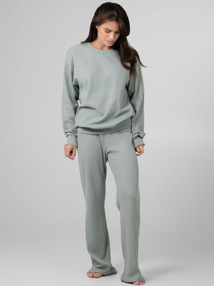 Damen Waffelstrick-Loungewear-Set mit Oversized-Sweater und Kordel-Jogginghose – Avérine
