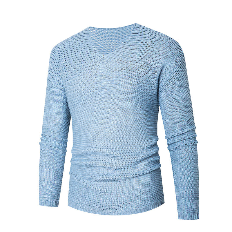 Herren lässiger Strickpullover mit V-Ausschnitt und luftigen Maschen Echoarchiv