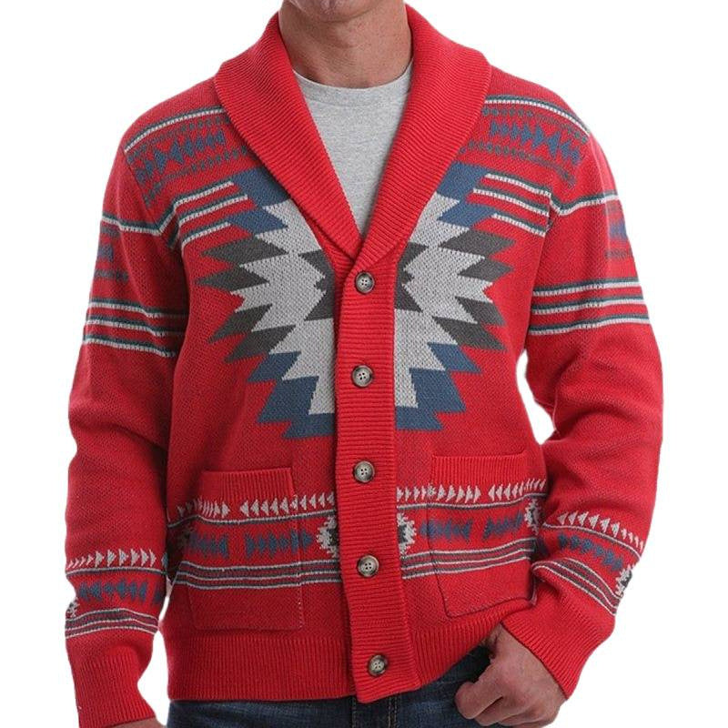 Herren Strickjacke mit modernem geometrischem Muster und praktischen Taschen Echoarchiv