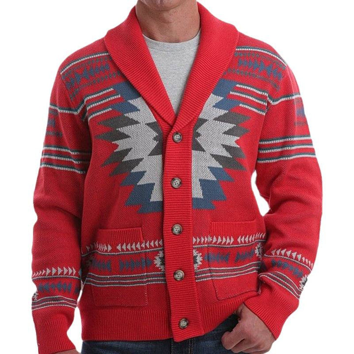 Herren Strickjacke mit modernem geometrischem Muster und praktischen Taschen Echoarchiv