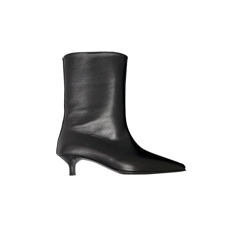 Damen Wadenhohe schlanke Stiefeletten mit spitzer Zehenpartie und niedrigem Kitten‑Absatz – Varelle