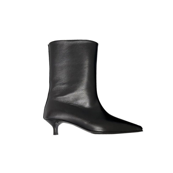 Damen Wadenhohe schlanke Stiefeletten mit spitzer Zehenpartie und niedrigem Kitten‑Absatz – Varelle