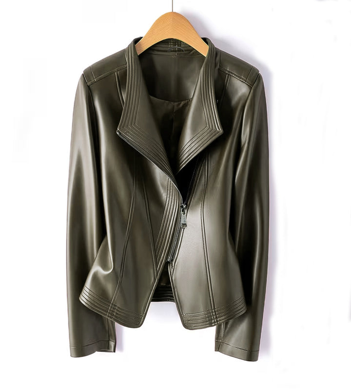 Damen Modische Kunstlederjacke mit asymmetrischem Reißverschluss Echo Archiv