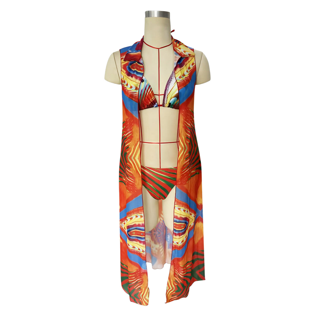Damen Triangel-Bikini mit stylischen Schleifen und buntem Streifenmuster Echo Archiv