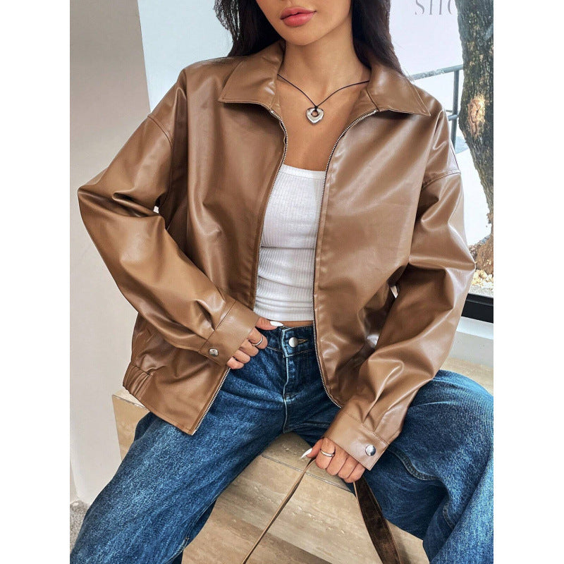 Damen Oversized Kunstleder-Blouson mit Reißverschluss und Hemdkragen Echo Archiv