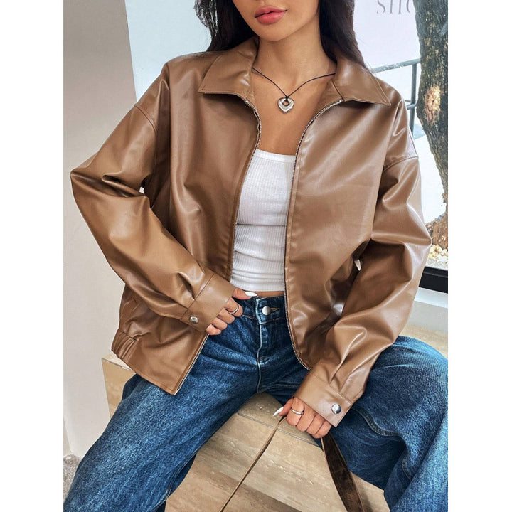 Damen Oversized Kunstleder-Blouson mit Reißverschluss und Hemdkragen Echo Archiv
