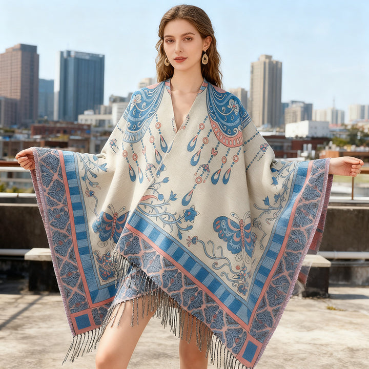 Damen Jacquard‑Überwurf im Wandteppich‑Jacquard mit Fransensaum – Avérine