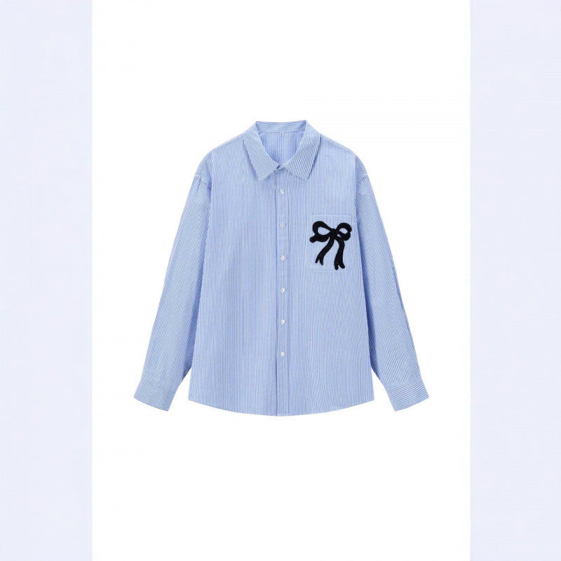 Damen Oversize-Casual-Hemd mit feinem Nadelstreifen und dekorativer Schleifen-Applikation Echo Archiv