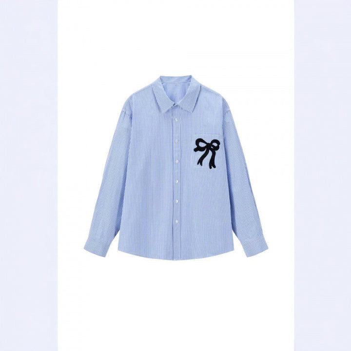 Damen Oversize-Casual-Hemd mit feinem Nadelstreifen und dekorativer Schleifen-Applikation Echo Archiv