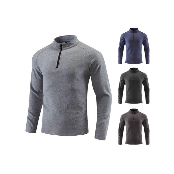 Herren Atmungsaktives Funktions-Langarmshirt mit Stehkragen und kurzem Reißverschluss Echoarchiv