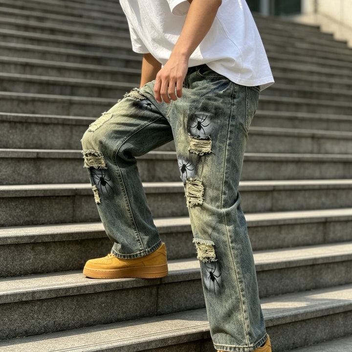 Herren Lässige Ripped Baggy-Jeans Echoarchiv