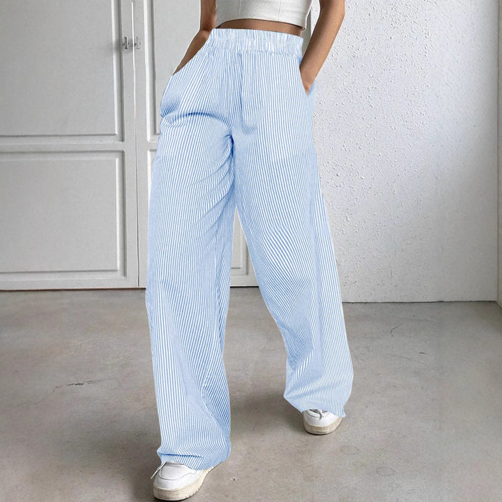 Frauen weite hochtaillierte Lounge-Hosen mit elastischem Bund und seitlichen Taschen Echoarchiv