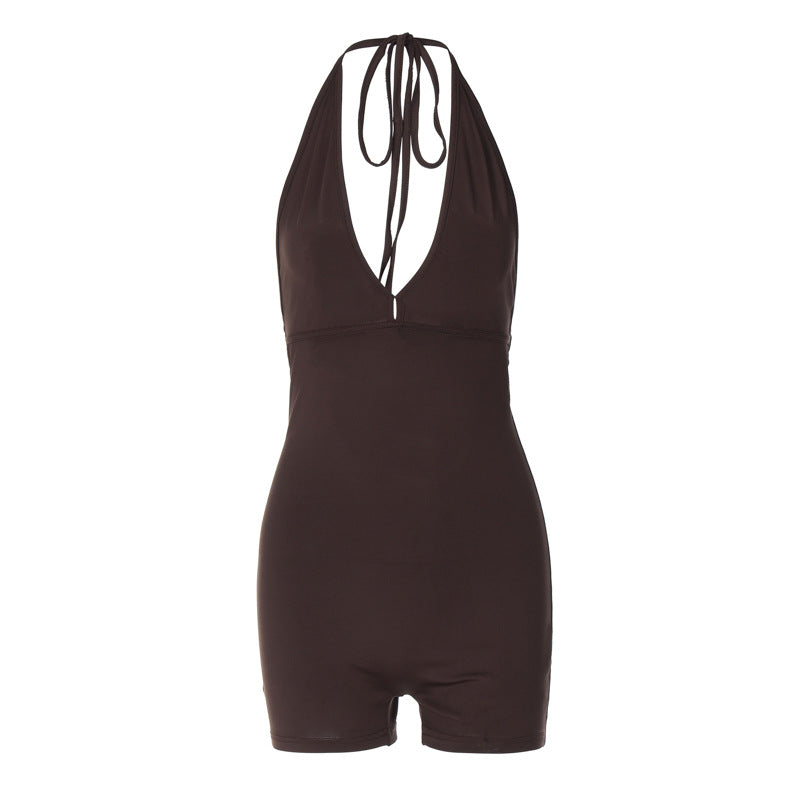 Damen Sportlicher Einteiler mit tiefem V-Ausschnitt und elastischem Bund Echo Archiv