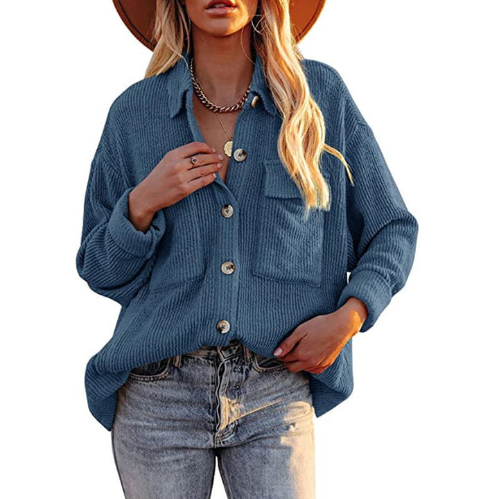 Damen Oversize-Feinstrick-Hemdjacke mit Knopfleiste und Brusttaschen Echoarchiv