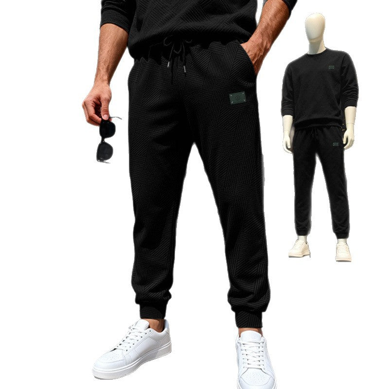Herren Strukturierte Jogginghose mit geometrischer Waffelstruktur und elastischen Bündchen – Sorevano