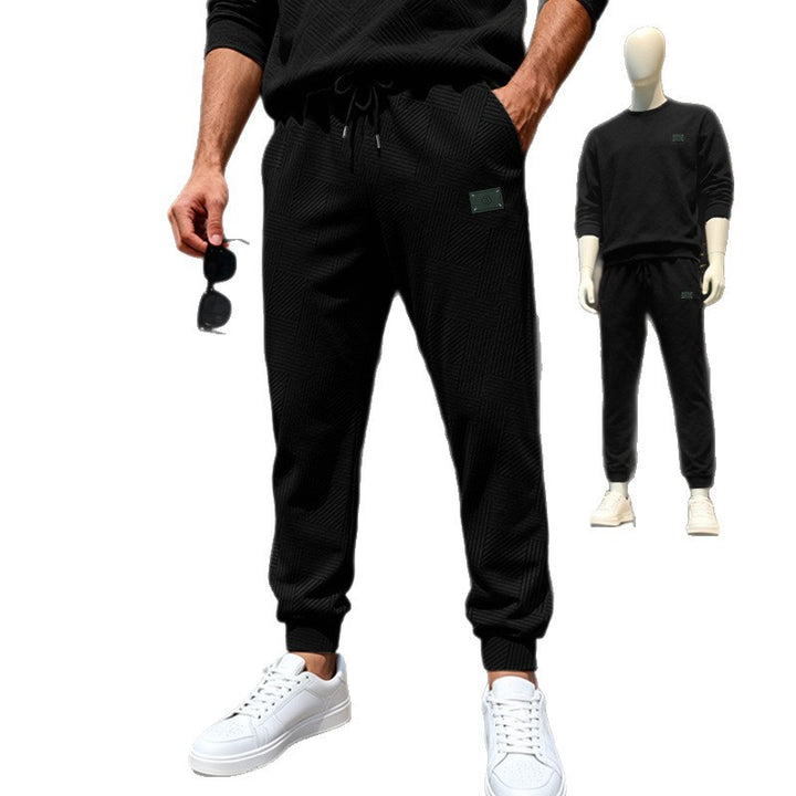 Herren Strukturierte Jogginghose mit geometrischer Waffelstruktur und elastischen Bündchen – Sorevano