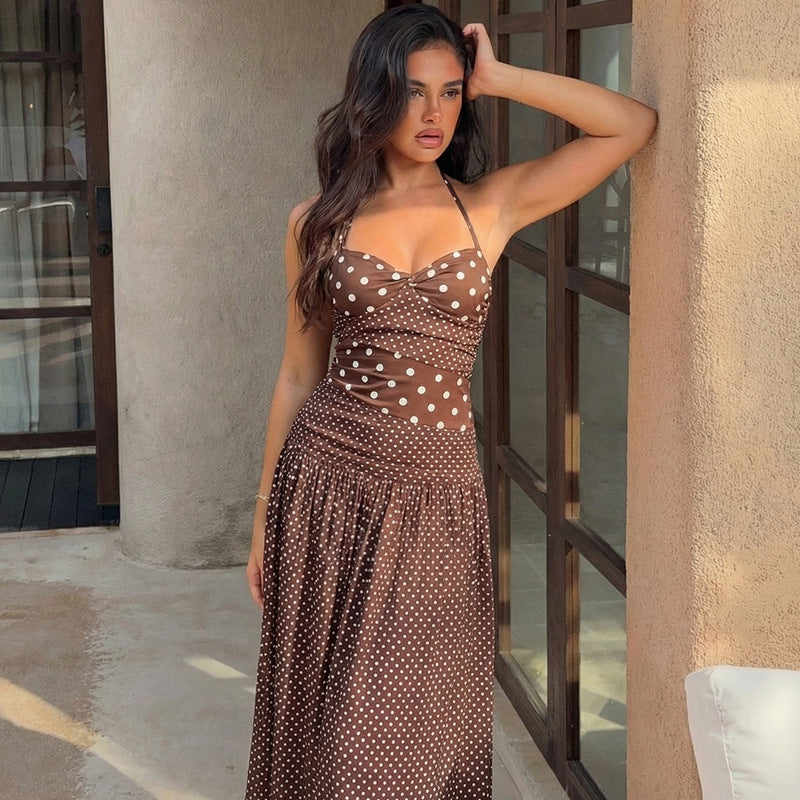 Damen Maxikleid mit verspielten Polka-Dots und schickem Halterdesign Echo Archiv