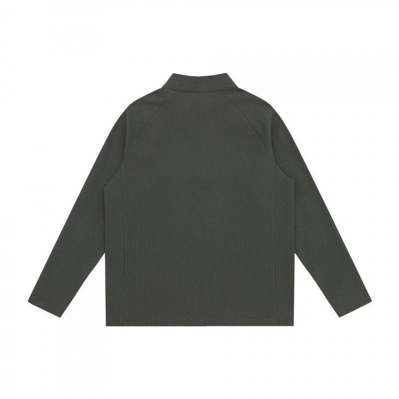 Unisex Grobstruktur-Halbzip-Pullover mit Stehkragen und Boxy-Schnitt Echo Archiv