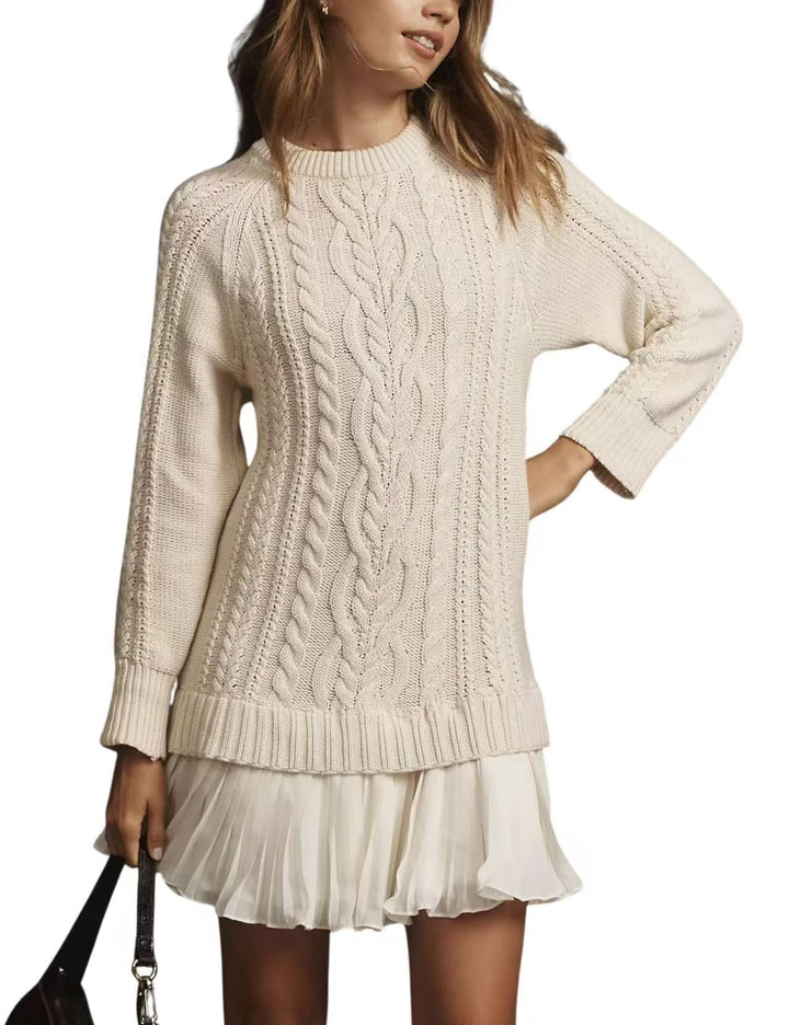 Damen nan Kabelstrick-Pullover mit Tunika-Schnitt, Zopfmuster und Rippbündchen Echo Archiv