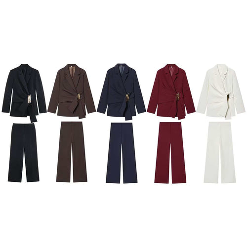 Damen nan elegante High‑Waist Weitbein-Anzughose mit flachem Bund und verdeckter Naht Echo Archiv