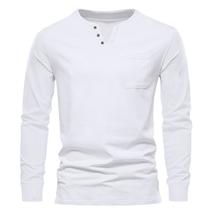 Herren Langarm-Henley-Shirt mit praktischer Brusttasche und modischem Knopfdesign Echoarchiv