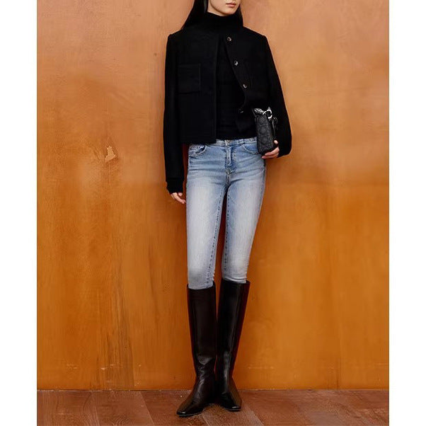 Damen moderne Cropped Jacke mit eleganten Knöpfen Echoarchiv