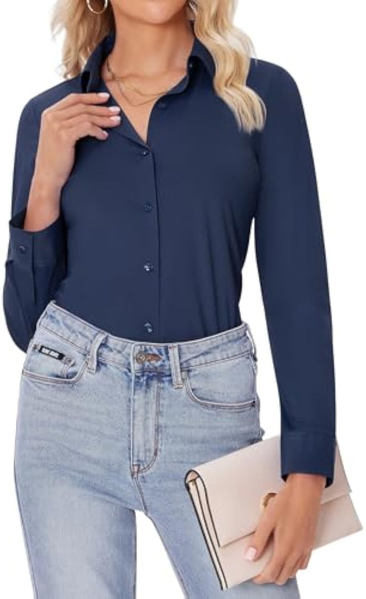 Damen Klassische Viskose-Stretch Hemdbluse mit Kentkragen und Manschetten – Maréline