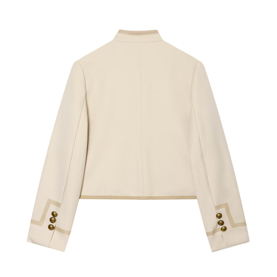 Damen Kurze taillierte Jacke mit Mandarinkragen und dekorativen Laschen Echo Archiv